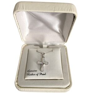 Sterling Silver Mother of Pearl Cross Pendant Necklace - White